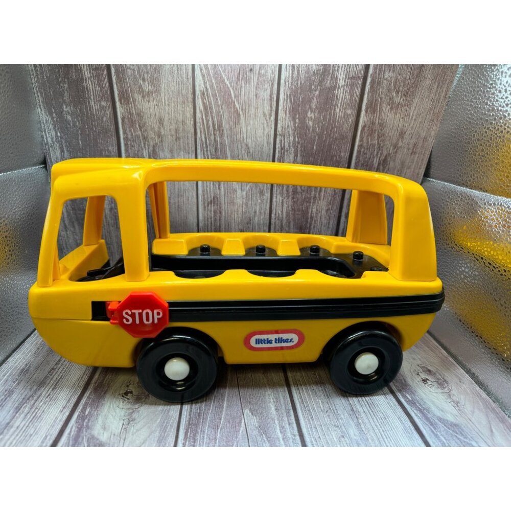 Vintage Little Tikes School Bus 12" With Stop Sign Yellow Toddle Toy Made in USA